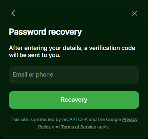 Password recovery form with email or phone
