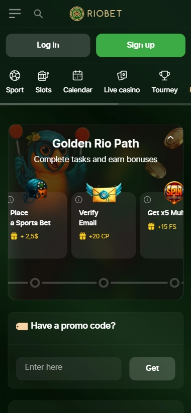 Golden Rio Path tasks with promo code field