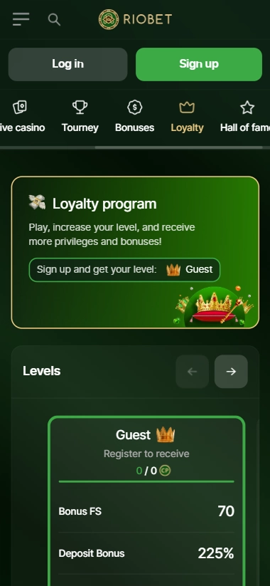 screen-3 Loyalty program page with Guest level