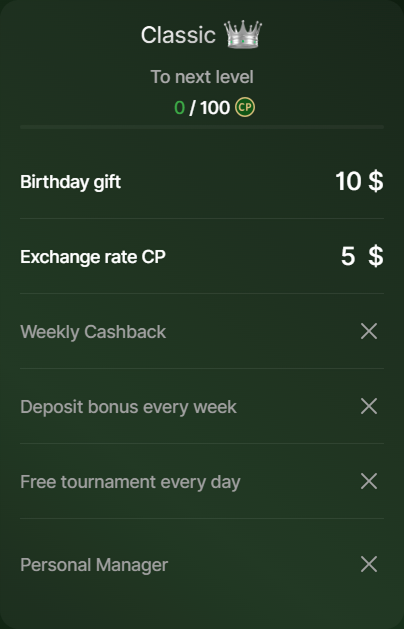 vip-2 Classic level card without cashback or manager